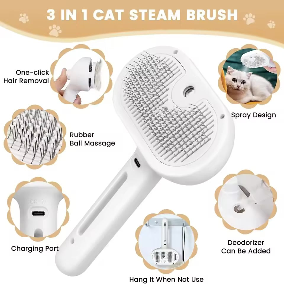 Self-Cleaning Pet Grooming Brush with Spray