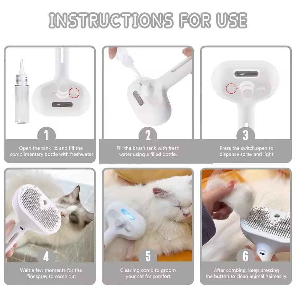 Self-Cleaning Pet Grooming Brush with Spray