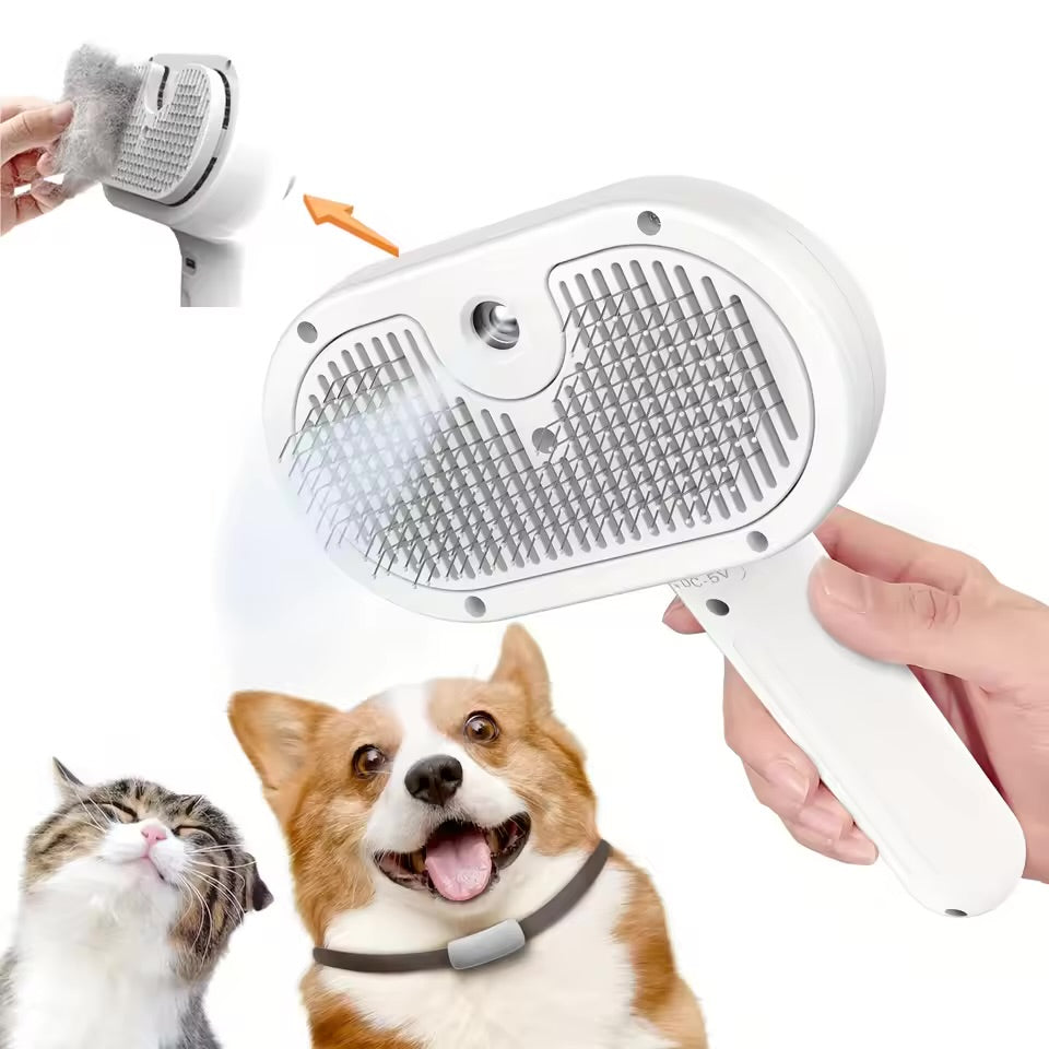 Self-Cleaning Pet Grooming Brush with Spray