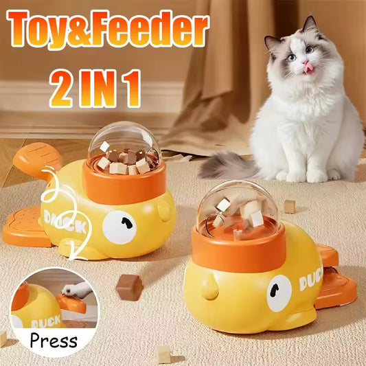CatPush Smart Treat Dispenser – Duck Edition | Interactive Dental Fun Feeder